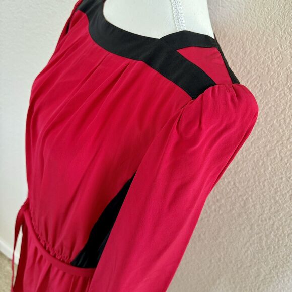 Vintage Horchow Sz 12 Dress 100% Silk Red With Black Accents Drop Waist Sh Pads - Picture 13 of 16